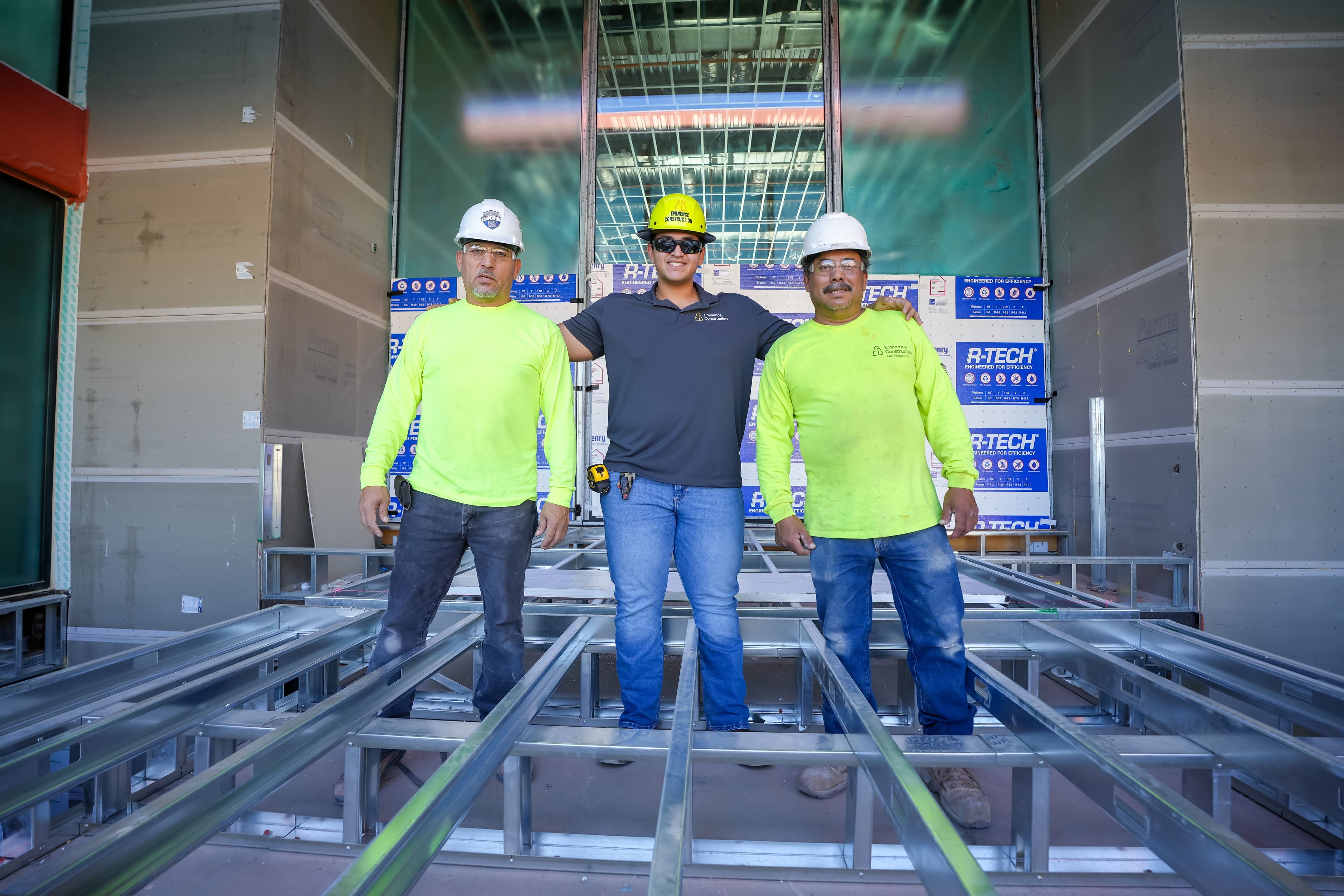 An open-plan living room and kitchen island.